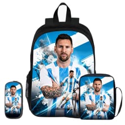 M-Messi 3Pcs Set Backpack Shoulder Bags Pencil Bags Bookbag Football Star Rucksack child Mochila Sports Schoolbag Kids Gift