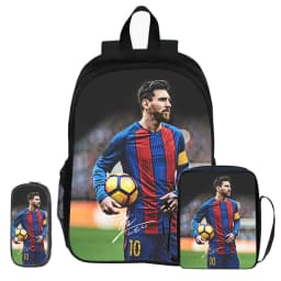 M-Messi 3Pcs Set Backpack Shoulder Bags Pencil Bags Bookbag Football Star Rucksack child Mochila Sports Schoolbag Kids Gift