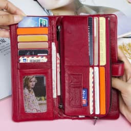 CONTACT'S 100% Genuine Leather Wallet Women Long Coin Purse Clutch Bag Name Engraving Card Holder Money Clip Handbag Men's Purse