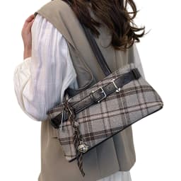 Girls Canvas Plaid Armpit Bag Fashion Checkerboard Grid Tote Handbag Vintage Shoulder Bag Retro Large Capacity Top-Handle Bags