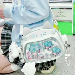 New Y2K Korean Kawaii Cat Ita Bag Cute PU Shoulder Bag Girls Transparent Pocket Harajuku Crossbody Bag Women's Fashion Backpacks