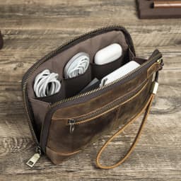 CONTACT'S Men Travel Clutch Bag Genuine Leather Clutch Wallet Handbag Purse Casual Charge Cable Organizer Storage Bag
