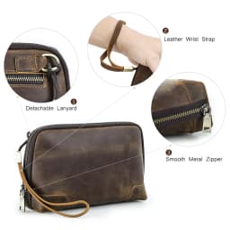 CONTACT'S Men Travel Clutch Bag Genuine Leather Clutch Wallet Handbag Purse Casual Charge Cable Organizer Storage Bag