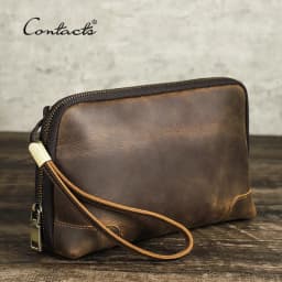 CONTACT'S Men Travel Clutch Bag Genuine Leather Clutch Wallet Handbag Purse Casual Charge Cable Organizer Storage Bag