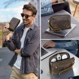 CONTACT'S Men Travel Clutch Bag Genuine Leather Clutch Wallet Handbag Purse Casual Charge Cable Organizer Storage Bag