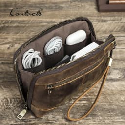 CONTACT'S Men Travel Clutch Bag Genuine Leather Clutch Wallet Handbag Purse Casual Charge Cable Organizer Storage Bag