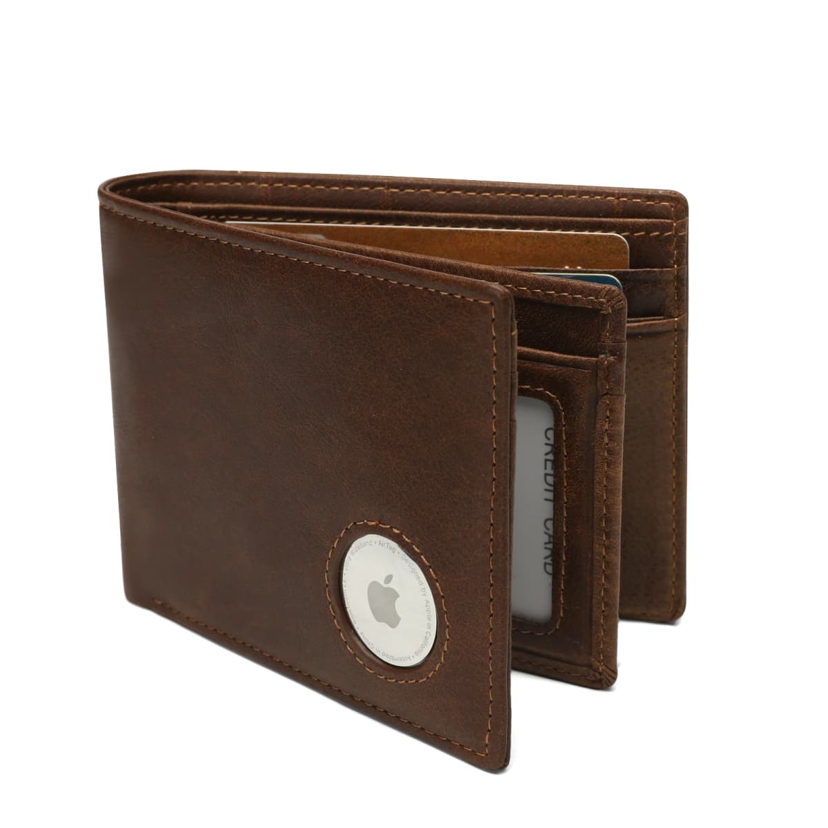 Airtag Men's Wallets RFID Genuine Leather Trifold Wallets For Men With ID Window And Credit Card Holder