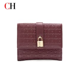 CH Women Short Wallet Vintage Printed Coin Purse Small Leather Wallet Card Holder Foldable Clutch Purse with Lock Buckle