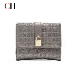 CH Women Short Wallet Vintage Printed Coin Purse Small Leather Wallet Card Holder Foldable Clutch Purse with Lock Buckle