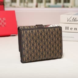 CH Women Short Wallet Vintage Printed Coin Purse Small Leather Wallet Card Holder Foldable Clutch Purse with Lock Buckle