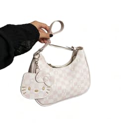 Women Y2K Cute Underarm Shoulder Bag Checkerboard Pattern PU Leather Hobo Bag With Cartoon Pendant Sweet Girls Fashion Daily Handbag Purse