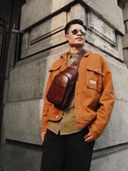 BULLCAPTAIN Men's Genuine Leather Chest Bag Fashion Leisure Multifunctional Crossbody Bag Music Chest Bag Men's Chest Bag