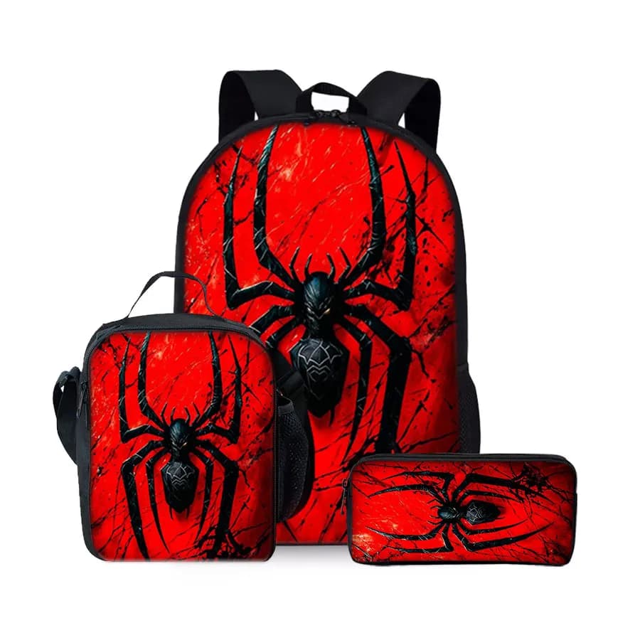 New Spider Pattern Three Piece Set Backpacks for Boy and Girls Best Gifts 2D Flat Cartoon School Backpack for Children