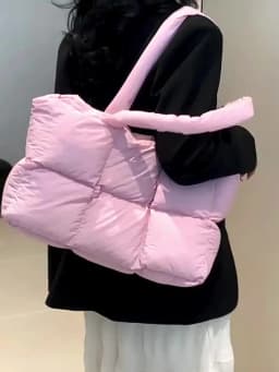 Women Tote Handbags Quilted Plaid Bag Retro Trendy Checkered Waterproof Shoulder Bag Solid Color Winter Soft Large Capacity Bags