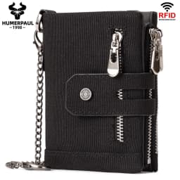 HUMERPAUL100% Genuine Cowhide Leather Wallet For Men Short RFID Money Purse Card Holder Double Zipper Bifold Coin Pocket