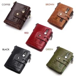 HUMERPAUL100% Genuine Cowhide Leather Wallet For Men Short RFID Money Purse Card Holder Double Zipper Bifold Coin Pocket