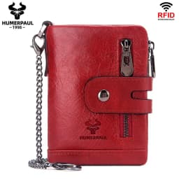 HUMERPAUL100% Genuine Cowhide Leather Wallet For Men Short RFID Money Purse Card Holder Double Zipper Bifold Coin Pocket