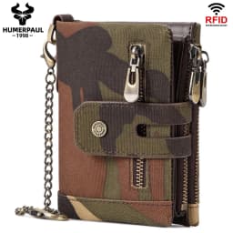 HUMERPAUL100% Genuine Cowhide Leather Wallet For Men Short RFID Money Purse Card Holder Double Zipper Bifold Coin Pocket
