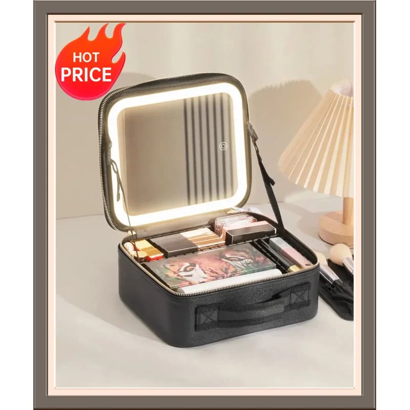 3 Color Train Case Mirror, White Portable Makeup Case Waterproof Organizer with Adjustable Dividers, Cosmetics Storage Case Gift