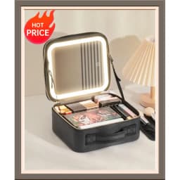 3 Color Train Case Mirror, White Portable Makeup Case Waterproof Organizer with Adjustable Dividers, Cosmetics Storage Case Gift