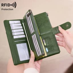 RFID Anti-Theft Women's Wallet, Retro Double Zipper Large Capacity Credit Card Holder, Fashion Simple Tri-fold Long Clutch Bag