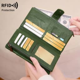 RFID Anti-Theft Women's Wallet, Retro Double Zipper Large Capacity Credit Card Holder, Fashion Simple Tri-fold Long Clutch Bag