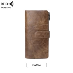 RFID Anti-Theft Women's Wallet, Retro Double Zipper Large Capacity Credit Card Holder, Fashion Simple Tri-fold Long Clutch Bag