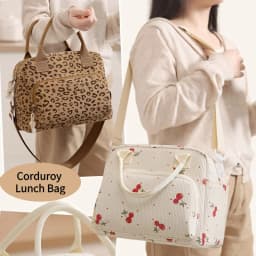 Corduroy Lunch Bag Thermal Insulation Lunch Box Storage Handbag Crossbody Multifunctional Kid School Cooler Bag Picnic FoodPouch