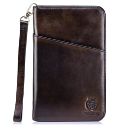 Passport Holder for Travel Family with Strap Genuine Leather RFID Blocking Travel Document Organizer Wallet with Pen Holder