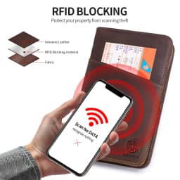 Passport Holder for Travel Family with Strap Genuine Leather RFID Blocking Travel Document Organizer Wallet with Pen Holder