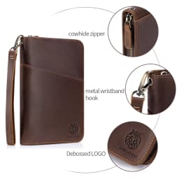 Passport Holder for Travel Family with Strap Genuine Leather RFID Blocking Travel Document Organizer Wallet with Pen Holder