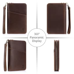 Passport Holder for Travel Family with Strap Genuine Leather RFID Blocking Travel Document Organizer Wallet with Pen Holder