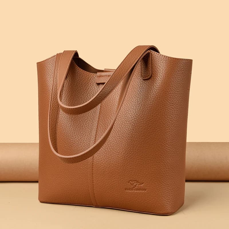 Genuine Brand Soft Leather Shoulder Bag For Women Casual Tote Bag Female Solid Color Purse Simple Design Handbag Commuting Sac