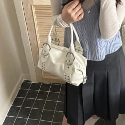 Vintage Style PU Leather Women Shoulder Bag Large Capacity High Quality Fashion Rivet Handbag Daily Use Y2K Motorcycle Bag