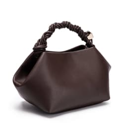 Women Dark Brown Soft Fabric Hobo Handbag Retro Braided Twisted Handle Minimalist Portable Handheld Crossbody Tote Purse