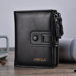 Men Wallets Short PU Leather Double Zipper Hasp Men Purses Card Holder Coin Pocket Vintage High Quality Brand Men Wallets