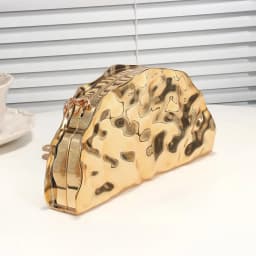 Women's Shimmering Metallic Texture Evening Bag Luxurious Gold Acrylic Scallop Clutch Suitable for Parties Banquets