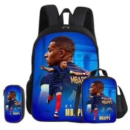 M-Mbappe 3Pcs Set School Backpack Football Star child Rucksack Pencil Bags Bookbag with Lunch bag Sports Knapsack Kids Gift