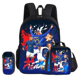 M-Mbappe 3Pcs Set School Backpack Football Star child Rucksack Pencil Bags Bookbag with Lunch bag Sports Knapsack Kids Gift