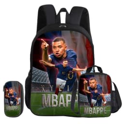M-Mbappe 3Pcs Set School Backpack Football Star child Rucksack Pencil Bags Bookbag with Lunch bag Sports Knapsack Kids Gift