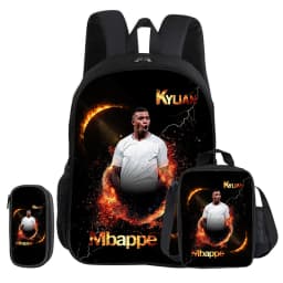 M-Mbappe 3Pcs Set School Backpack Football Star child Rucksack Pencil Bags Bookbag with Lunch bag Sports Knapsack Kids Gift