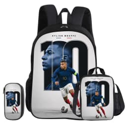 M-Mbappe 3Pcs Set School Backpack Football Star child Rucksack Pencil Bags Bookbag with Lunch bag Sports Knapsack Kids Gift