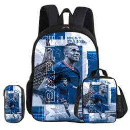 M-Mbappe 3Pcs Set School Backpack Football Star child Rucksack Pencil Bags Bookbag with Lunch bag Sports Knapsack Kids Gift