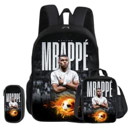 M-Mbappe 3Pcs Set School Backpack Football Star child Rucksack Pencil Bags Bookbag with Lunch bag Sports Knapsack Kids Gift