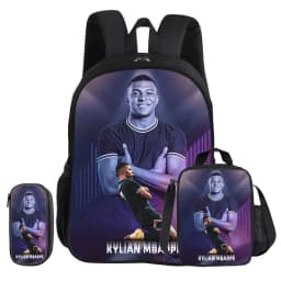 M-Mbappe 3Pcs Set School Backpack Football Star child Rucksack Pencil Bags Bookbag with Lunch bag Sports Knapsack Kids Gift