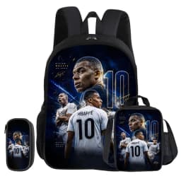 M-Mbappe 3Pcs Set School Backpack Football Star child Rucksack Pencil Bags Bookbag with Lunch bag Sports Knapsack Kids Gift