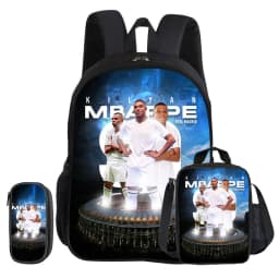 M-Mbappe 3Pcs Set School Backpack Football Star child Rucksack Pencil Bags Bookbag with Lunch bag Sports Knapsack Kids Gift