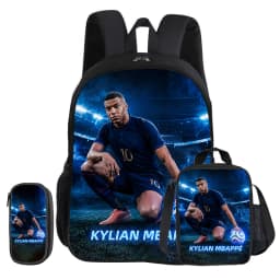 M-Mbappe 3Pcs Set School Backpack Football Star child Rucksack Pencil Bags Bookbag with Lunch bag Sports Knapsack Kids Gift
