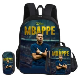 M-Mbappe 3Pcs Set School Backpack Football Star child Rucksack Pencil Bags Bookbag with Lunch bag Sports Knapsack Kids Gift