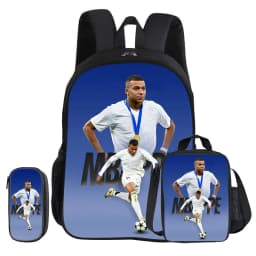 M-Mbappe 3Pcs Set School Backpack Football Star child Rucksack Pencil Bags Bookbag with Lunch bag Sports Knapsack Kids Gift
